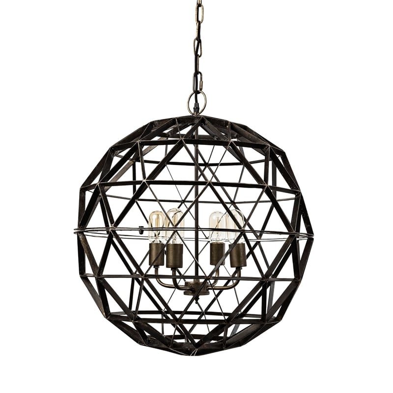 Mercana Dyson II 22.5x22.5 Black Metal Triangular Orb Four Bulb Ch&elier