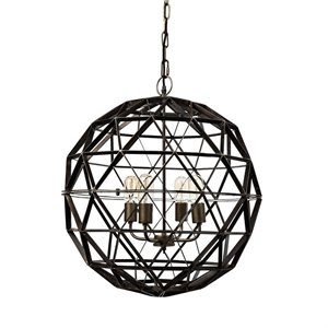 Mercana Dyson II 22.5x22.5 Black Metal Triangular Orb Four Bulb Ch&elier