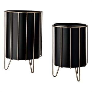 Mercana Pianta Metal Industrial Styled Planters in Black (Set of 2)