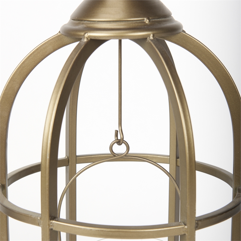 Mercana Gerson II Small Cage-Style Gold Metal Candle Holder Lantern