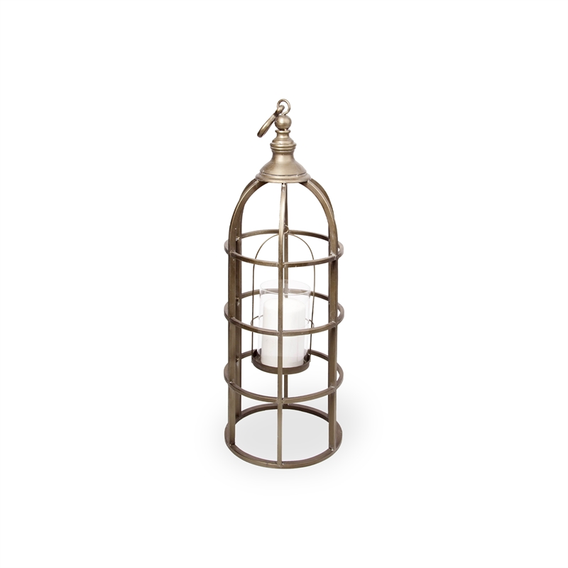 Mercana Gerson II Small Cage-Style Gold Metal Candle Holder Lantern