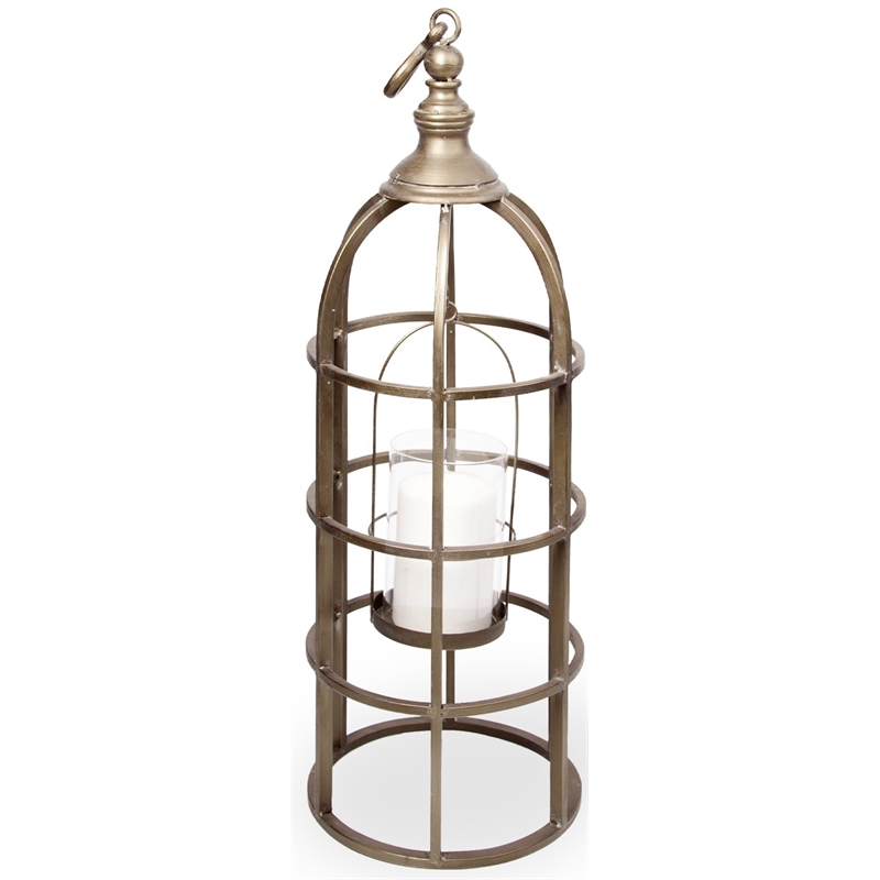 Mercana Gerson II Small Cage-Style Gold Metal Candle Holder Lantern