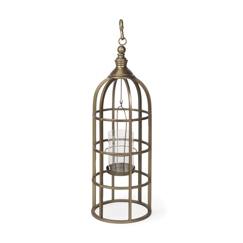 Mercana Gerson II Small Cage-Style Gold Metal Candle Holder Lantern