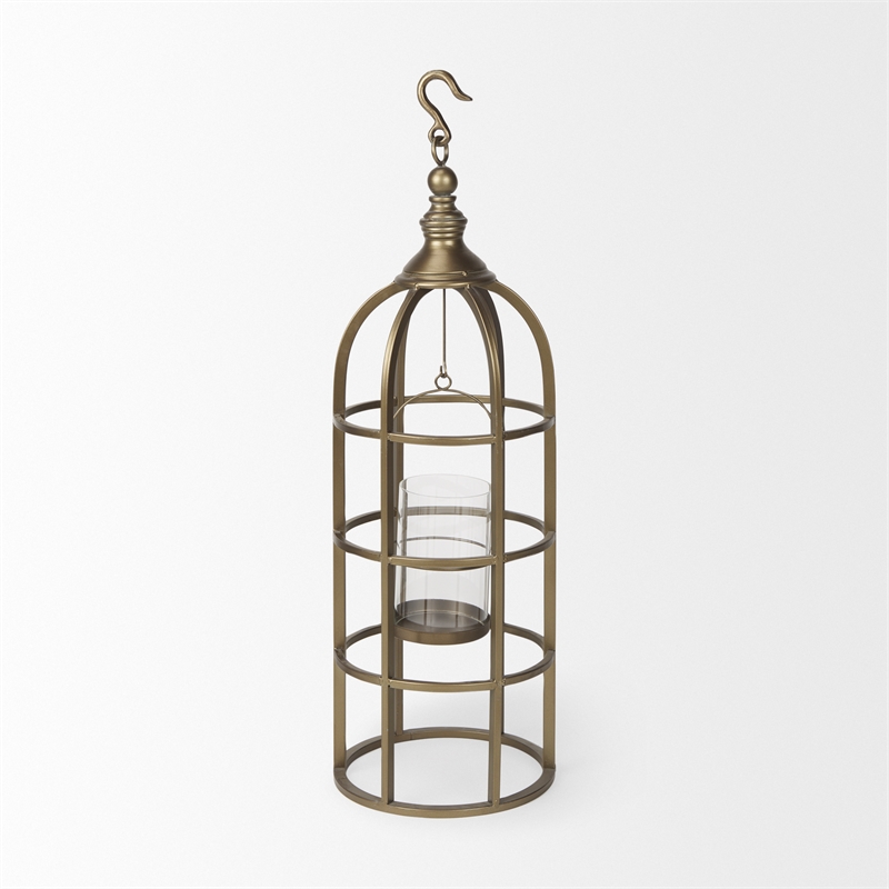 Mercana Gerson II Small Cage-Style Gold Metal Candle Holder Lantern