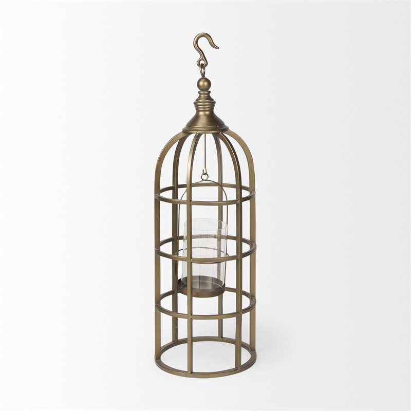 Mercana Gerson II Small Cage-Style Gold Metal Candle Holder Lantern