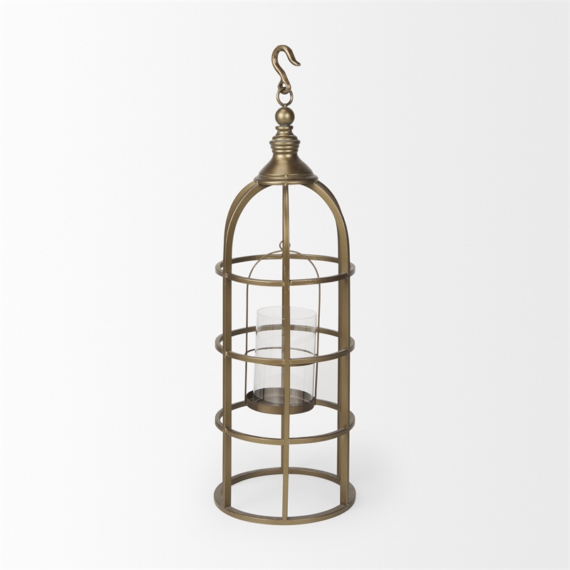 Mercana Gerson II Small Cage-Style Gold Metal Candle Holder Lantern
