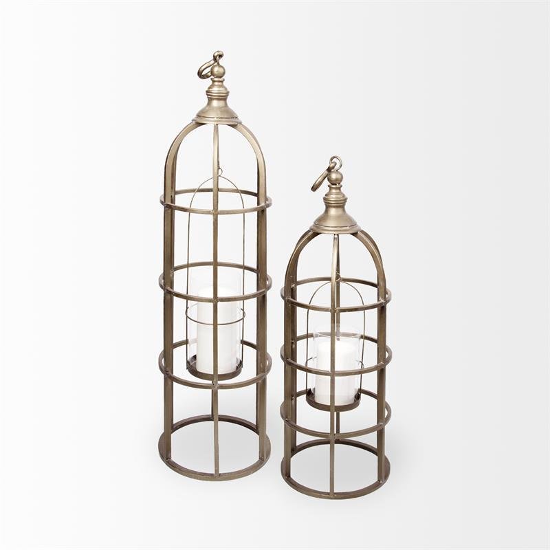 Mercana Gerson II Small Cage-Style Gold Metal Candle Holder Lantern