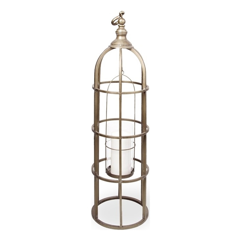 Mercana Gerson I Large Cage-Style Gold Metal Candle Holder Lantern