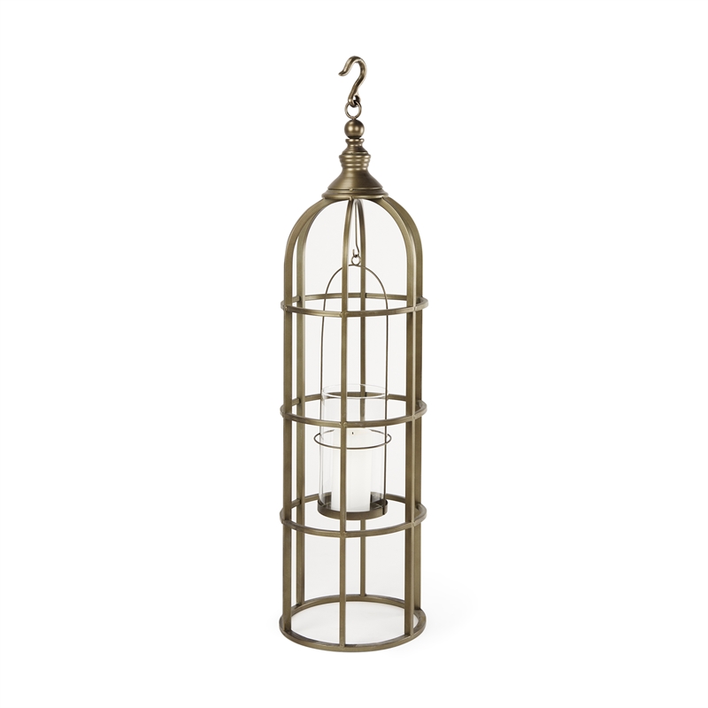 Mercana Gerson I Large Cage-Style Gold Metal Candle Holder Lantern