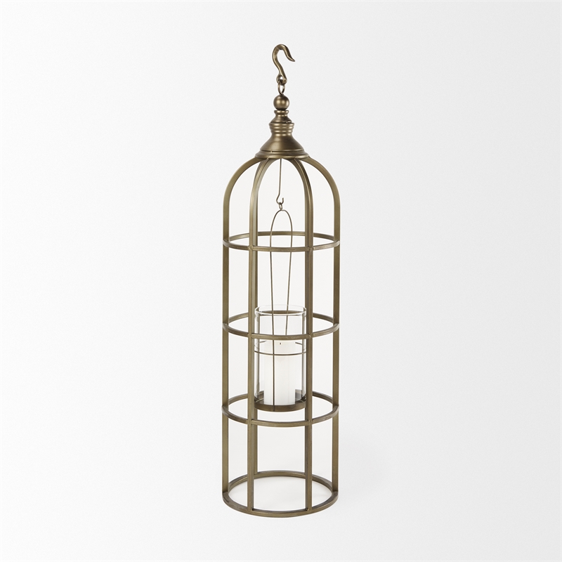Mercana Gerson I Large Cage-Style Gold Metal Candle Holder Lantern