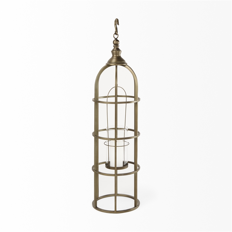 Mercana Gerson I Large Cage-Style Gold Metal Candle Holder Lantern