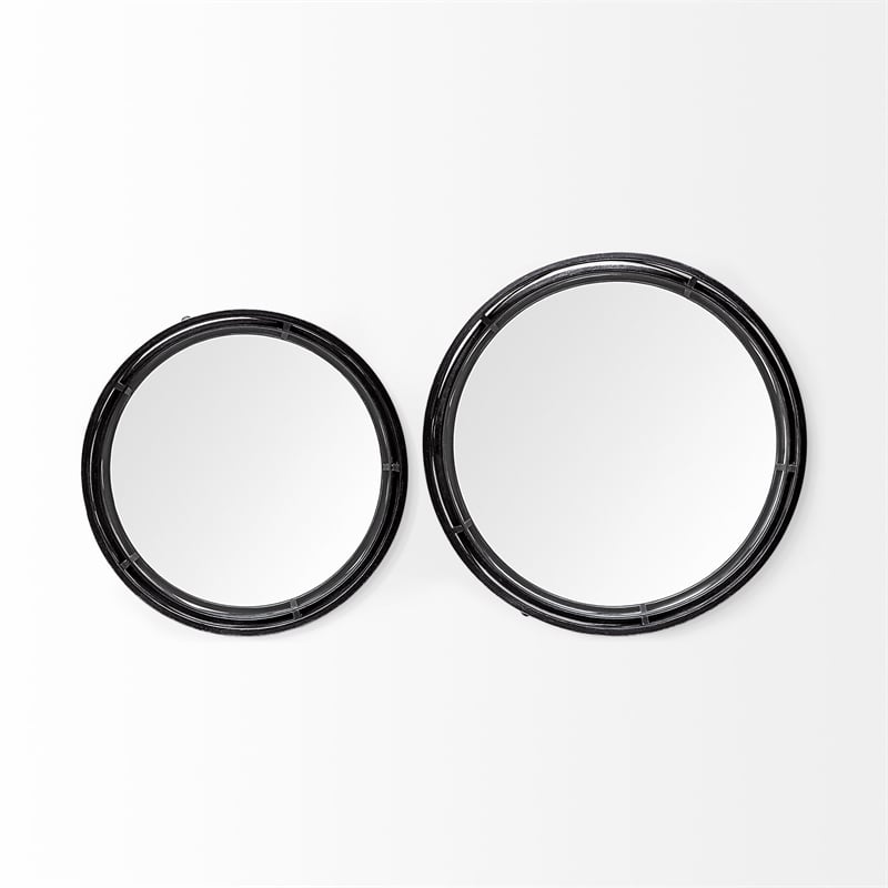 Mercana Piers Set of Two Black Metal Mirrored Round Trays