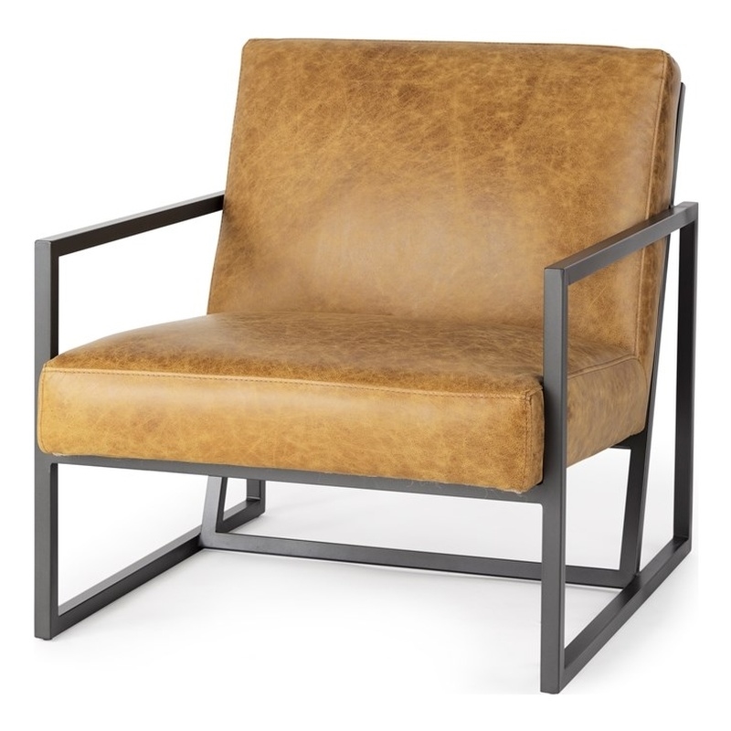 Mercana Armelle II Brown Leather Seat w/Gray Metal Frame Accent Chair