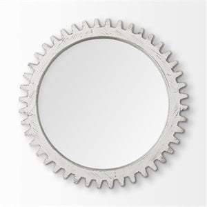Mercana Sundance Cog 35.5&quot Round Whitewashed Wood Frame Mirror