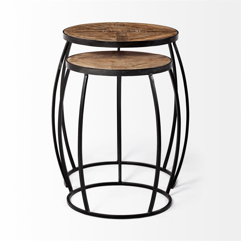 Mercana Clapp III Set of Two Round Top Brown Wooden Nesting Accent Tables