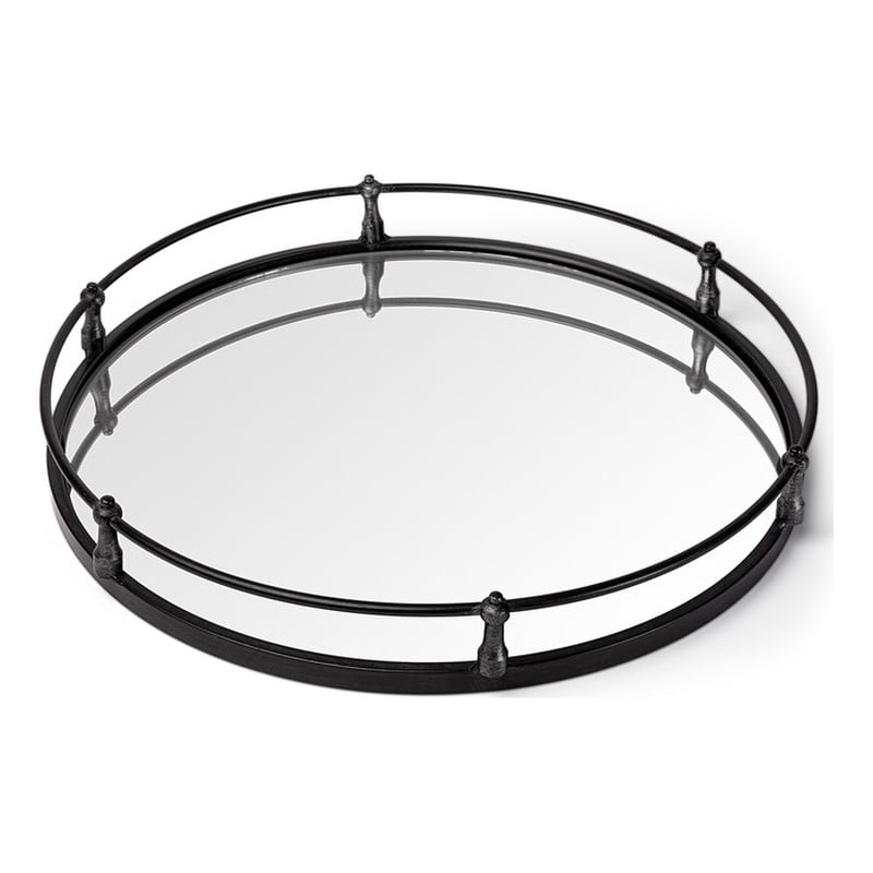 Mercana Kimbel Black Metal Mirrored Base Round Tray