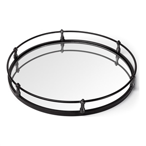Mercana Kimbel Black Metal Mirrored Base Round Tray