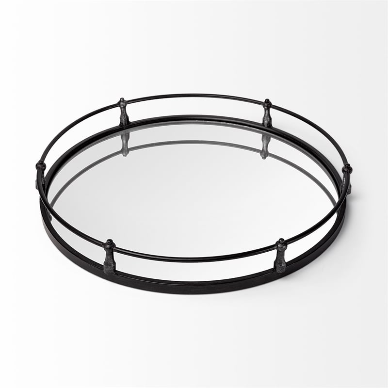 Mercana Kimbel Black Metal Mirrored Base Round Tray