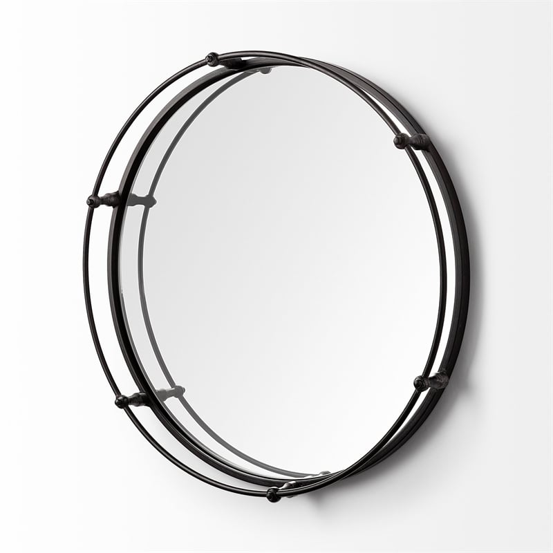 Mercana Kimbel Black Metal Mirrored Base Round Tray
