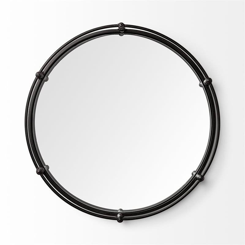 Mercana Kimbel Black Metal Mirrored Base Round Tray