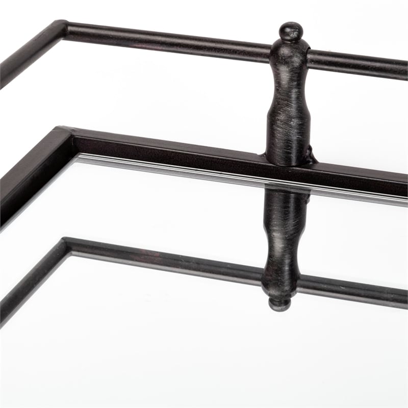 Mercana Christa Black Metal Mirrored Base Square Tray