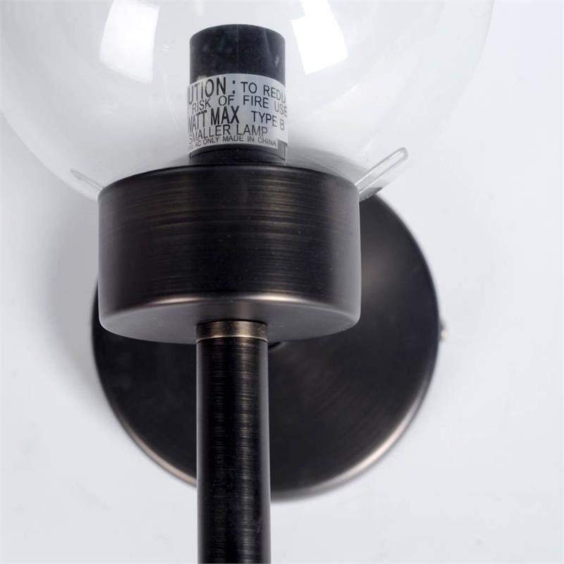 Mercana Boltern II 6x12 Black Toned Metal and Glass Globe Wall Sconce