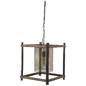 Mercana Keppler II 16x18.3 Brass Meshed Metal and Brown Wood Pendant Light