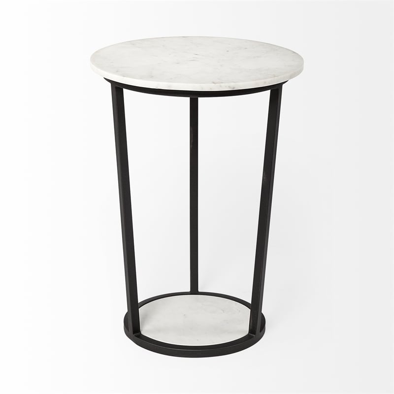Mercana Bombola II 18 x 25.2 Round White Marble Top & Black Metal Frame Table