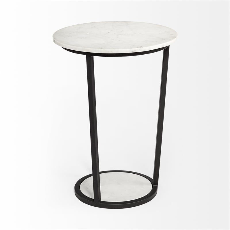 Mercana Bombola II 18 x 25.2 Round White Marble Top & Black Metal Frame Table