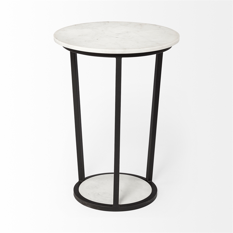Mercana Bombola II 18 x 25.2 Round White Marble Top & Black Metal Frame Table