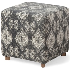 Mercana Pallu 18.75&quotH Dhurrie Brown Cotton Cover w/Four Wooden Legs Ottoman