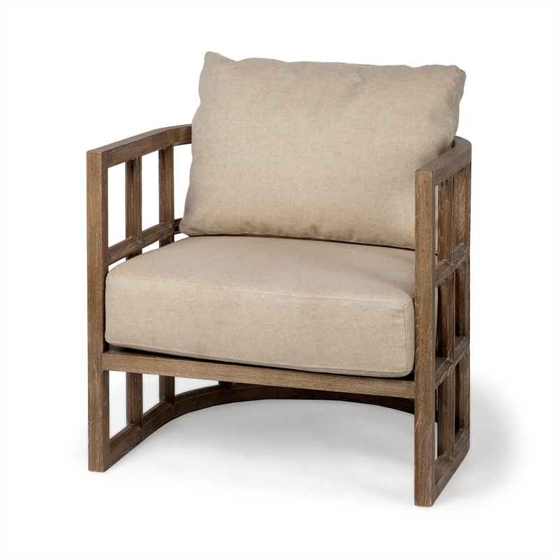 Mercana Skylar II Tan Fabric Covered Cushioned Demi-Lune Wooden Frame Chair