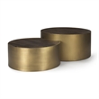 Eclipse Set of 2 36 & 32 Round Brown Wood Top Gold Metal Base Coffee Tables