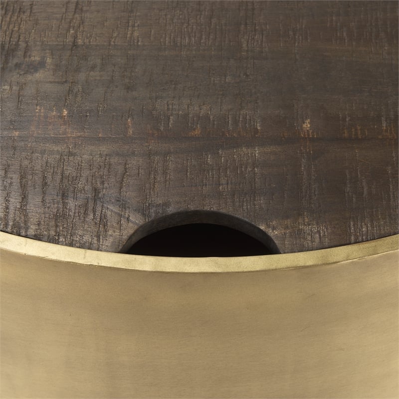 Eclipse Set of 2 36 & 32 Round Brown Wood Top Gold Metal Base Coffee Tables