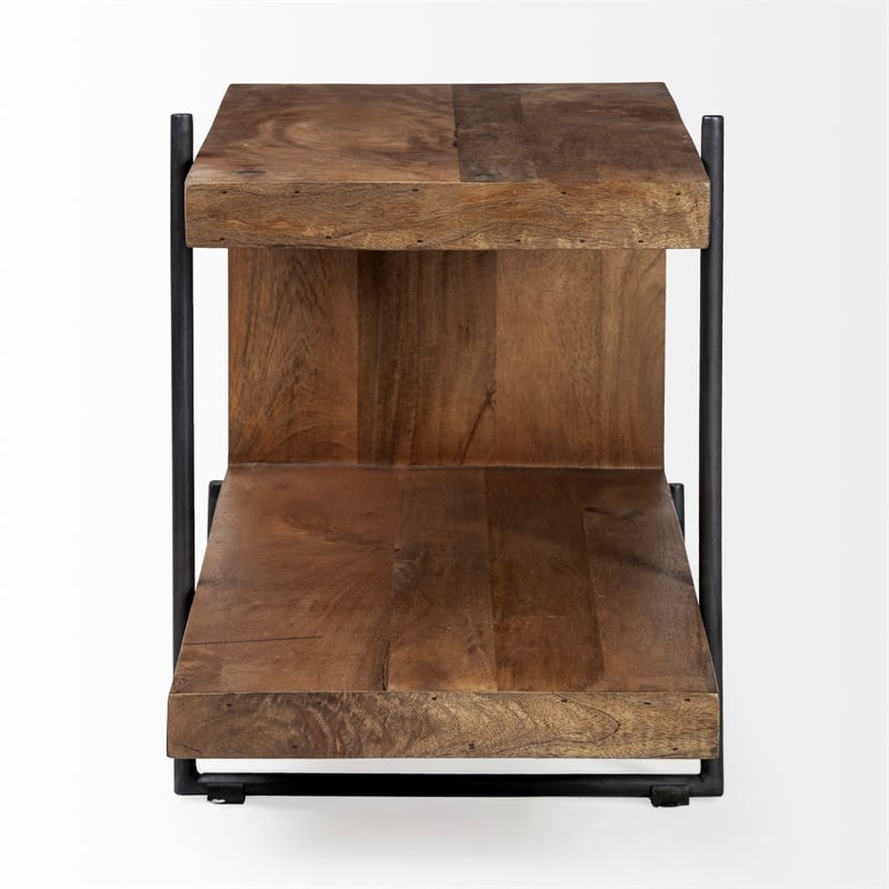 Mercana Maddox I 30L x 17.5W x 22H U-Shaped Brown Wood Black Iron End/Side Table