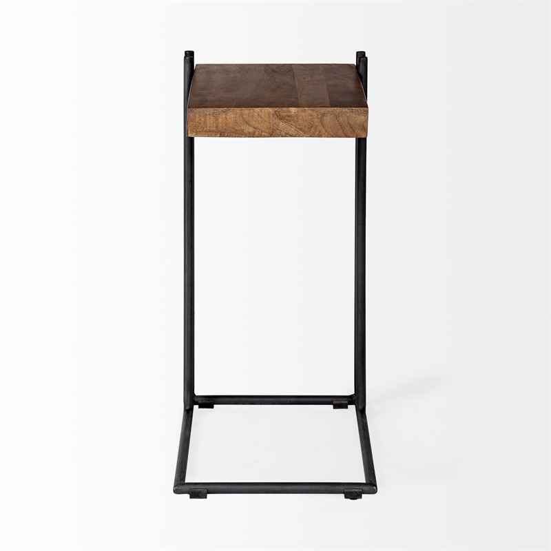 Mercana Maddox II 16Lx13.5Wx27H L-Shaped Brown Wood Black Iron End/Side Table