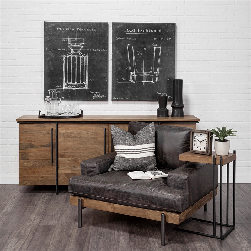 Mercana Maddox II 16Lx13.5Wx27H L-Shaped Brown Wood Black Iron End/Side Table
