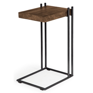 Mercana Maddox II 16Lx13.5Wx27H L-Shaped Brown Wood Black Iron End/Side Table