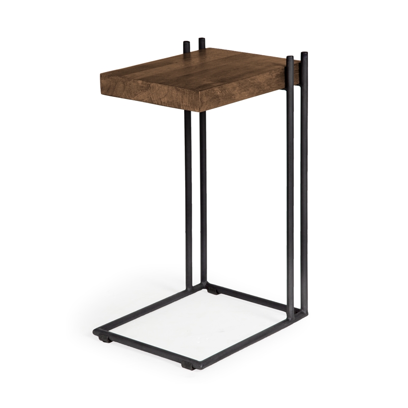 Mercana Maddox II 16Lx13.5Wx27H L-Shaped Brown Wood Black Iron End/Side Table