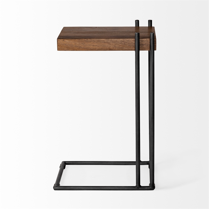 Mercana Maddox II 16Lx13.5Wx27H L-Shaped Brown Wood Black Iron End/Side Table