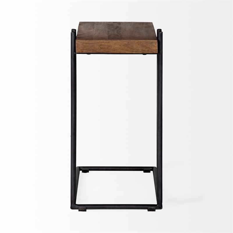 Mercana Maddox II 16Lx13.5Wx27H L-Shaped Brown Wood Black Iron End/Side Table