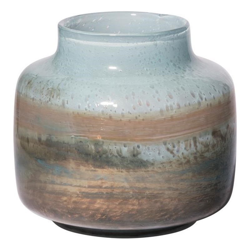 Mercana Nasser I Short Blue/Gold/Chrome Urn Style Glass Vase