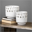 Mercana Larissa Set of Two White Ceramic Hollow Pattern Vases