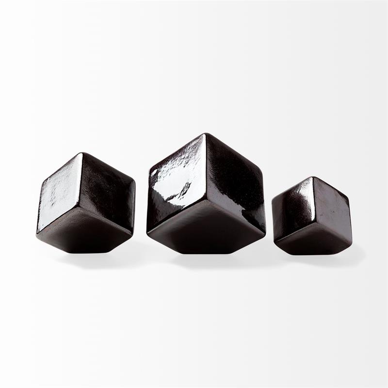 Mercana Mayweather Set of 3 Geometric Ceramic Cubes in Gloss Black