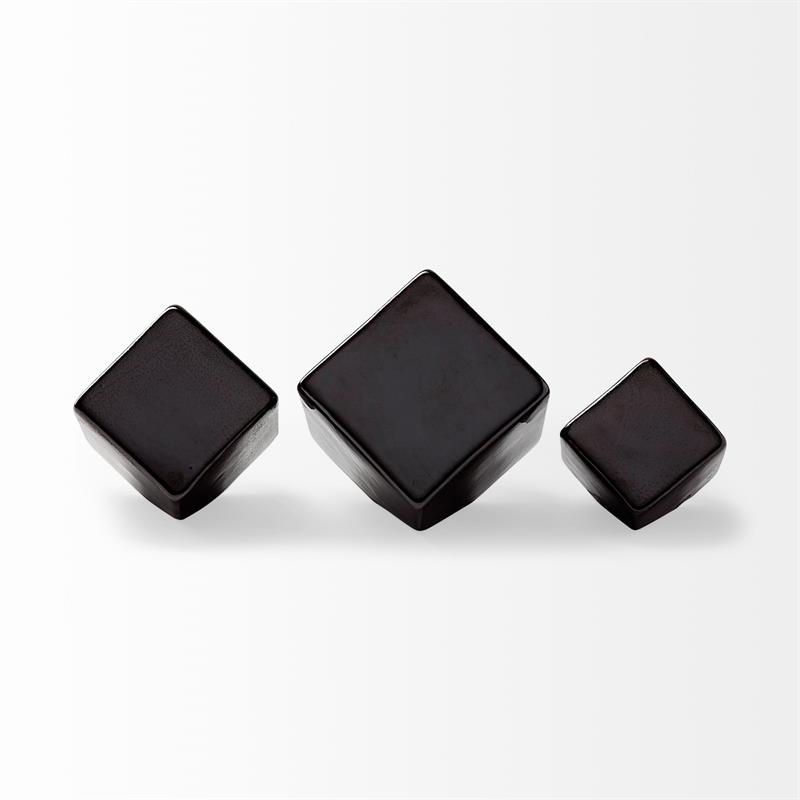 Mercana Mayweather Set of 3 Geometric Ceramic Cubes in Gloss Black