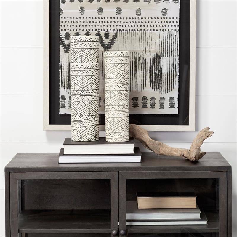 Mercana Uhura I Small Cream/Black Patterned Cylindrical Ceramic Vase
