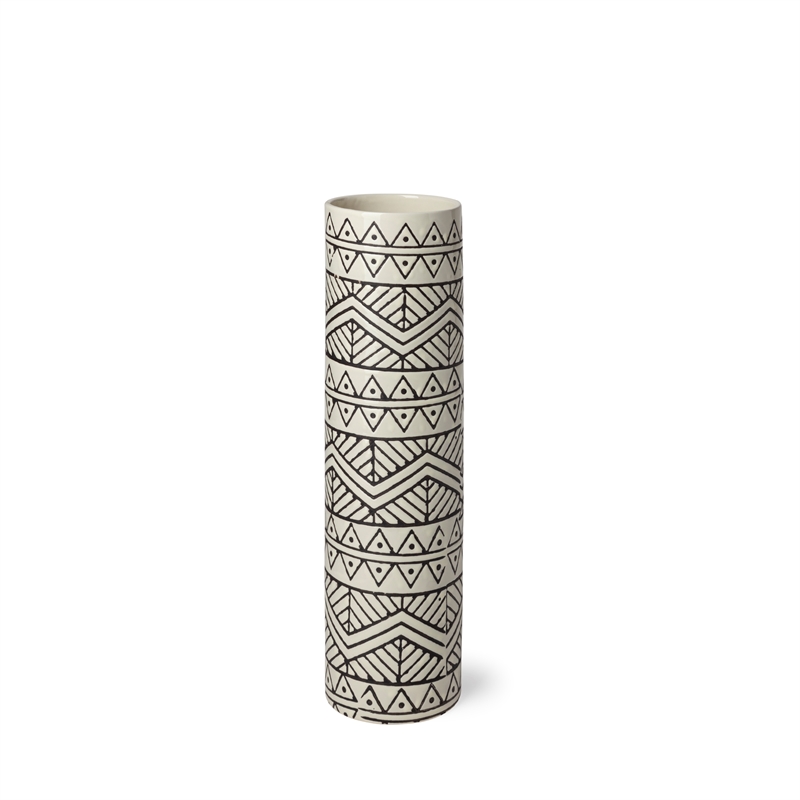 Mercana Uhura I Small Cream/Black Patterned Cylindrical Ceramic Vase
