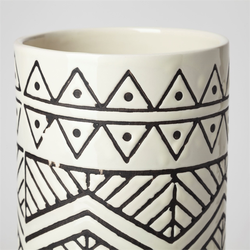 Mercana Uhura I Small Cream/Black Patterned Cylindrical Ceramic Vase
