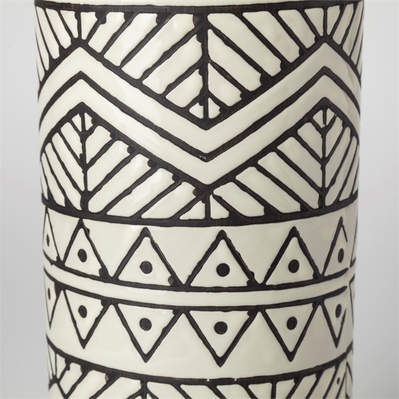 Mercana Uhura I Small Cream/Black Patterned Cylindrical Ceramic Vase