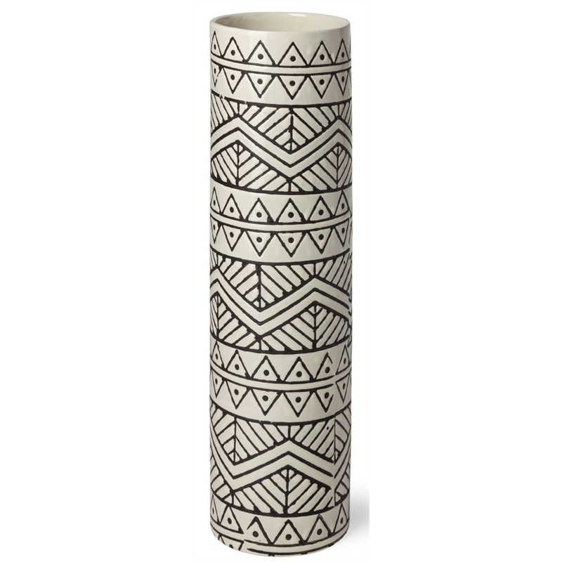 Mercana Uhura I Small Cream/Black Patterned Cylindrical Ceramic Vase